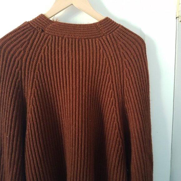 Dex Rib Knit Long Sleeve Crewneck Sweater Gold Button Detail Toffee Brown Sz S - Picture 8 of 12